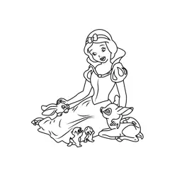 Snow White With Deer And Rabbit Free Coloring Page for Kids