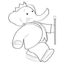 Babar Having In His Hand Magic Stick Free Coloring Page for Kids