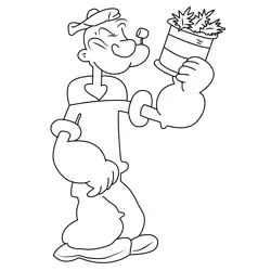 Popeye Eating Spinach Free Coloring Page for Kids