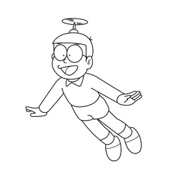 Nobita Flying Doraemon Free Coloring Page for Kids