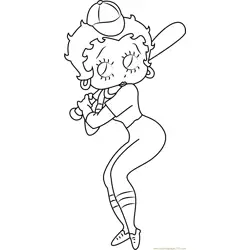 Betty Boop playing Baseball Free Coloring Page for Kids