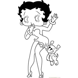 Betty Boop with her Little pet Free Coloring Page for Kids
