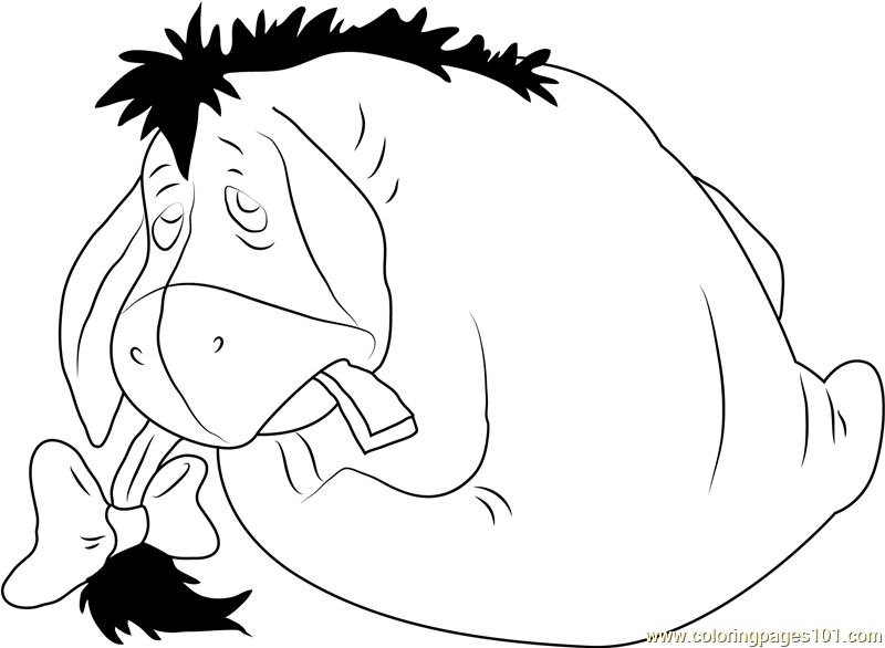 Eeyore having Tail in Mouth Coloring Page - Free Eeyore Coloring Pages