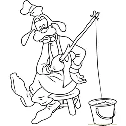 Goofy Fishing Free Coloring Page for Kids
