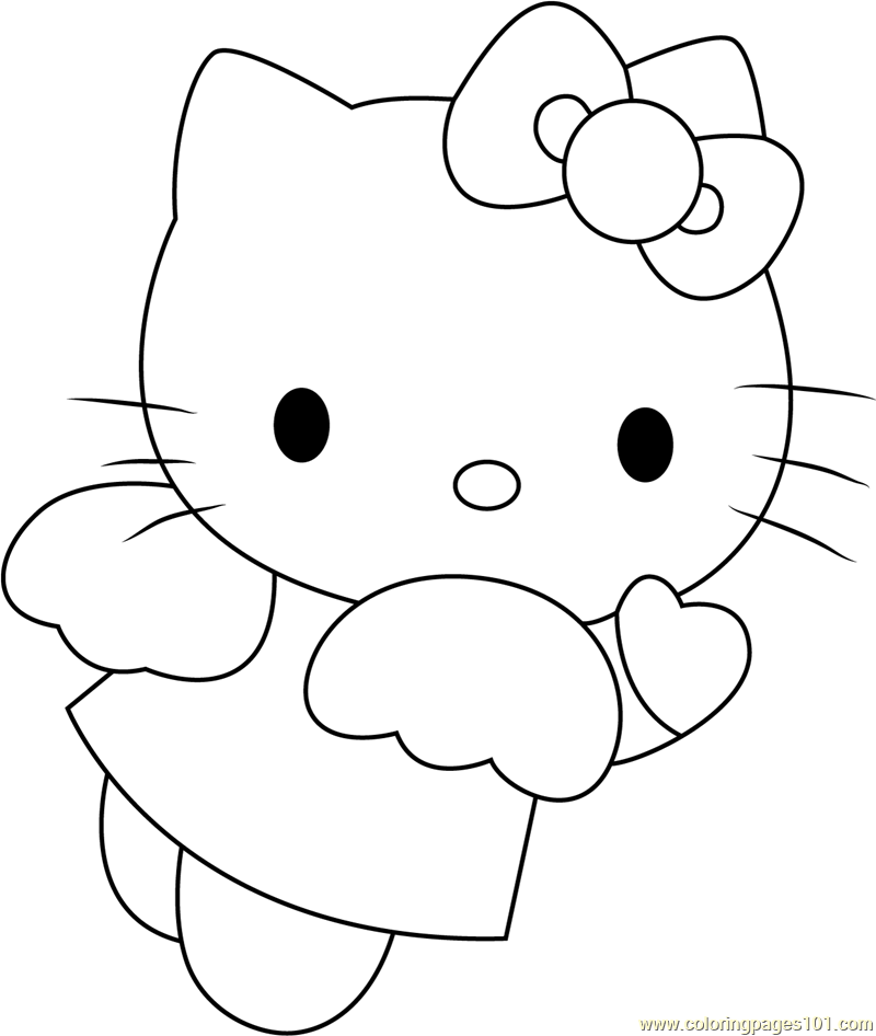 Angel Blue Hearts Hello Kitty Coloring Page - Free Hello Kitty Coloring