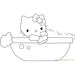 Hello Kitty in Bathtub Free Coloring Page for Kids