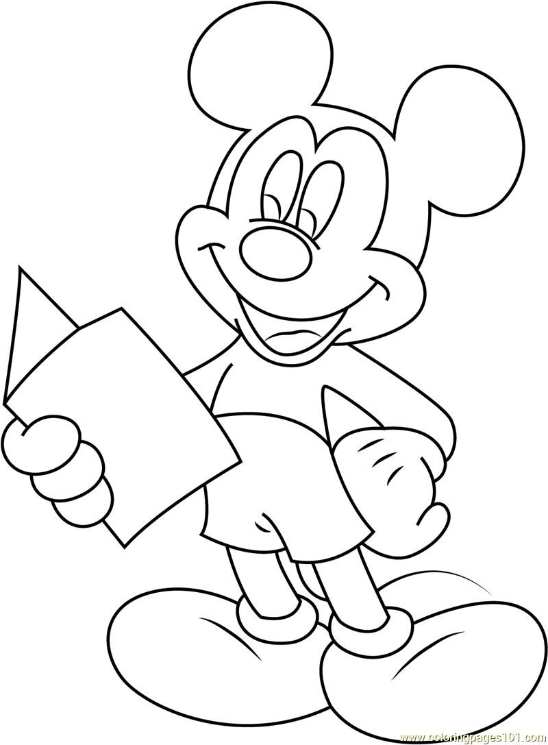 mickey mouse reading a book coloring page  free mickey