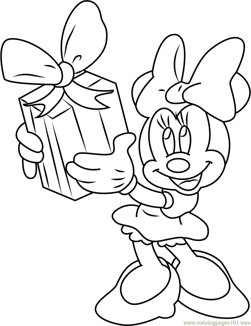 Minnie Mouse taking Gift Coloring Page - Free Minnie Mouse ...