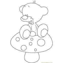 Pimboli Bear Sit on Mushroom Free Coloring Page for Kids