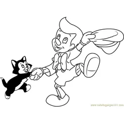 Pinocchio Dancing with Cat Free Coloring Page for Kids