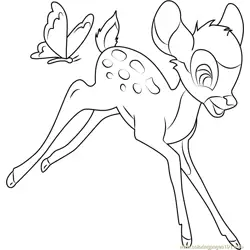 Bambi with Butterfly Free Coloring Page for Kids