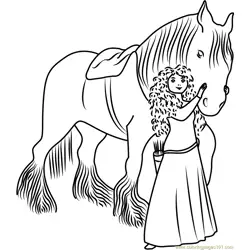 Merida with Horse Free Coloring Page for Kids