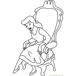 Cinderella Sitting on Chair Free Coloring Page for Kids