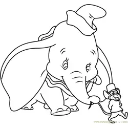 Dumbo Going with Mouse Free Coloring Page for Kids