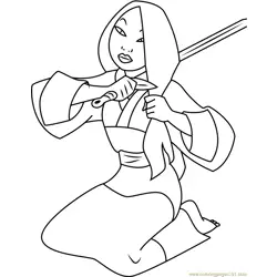 Mulan Cuts Hair with Sword Free Coloring Page for Kids