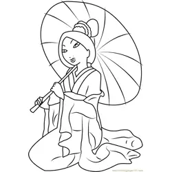 Mulan with Umbrella Free Coloring Page for Kids
