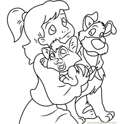 Oliver and Dodger with Jenny Free Coloring Page for Kids