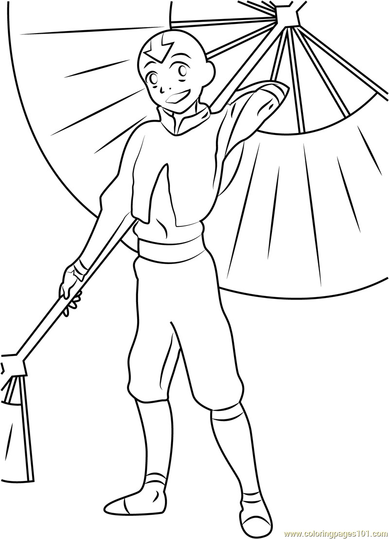 Aang with Umbrella Coloring Page - Free Avatar: The Last Airbender
