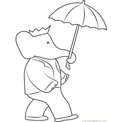 Babar with Umbrella Free Coloring Page for Kids