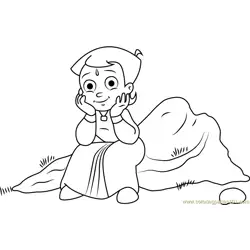 Chhota Bheem Sitting on Rock Free Coloring Page for Kids