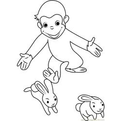Curious George Playing with Rabbit Free Coloring Page for Kids