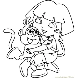 Dora Hug Monkey Free Coloring Page for Kids