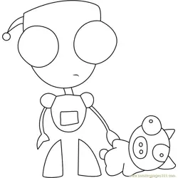 Gir with Bear Free Coloring Page for Kids
