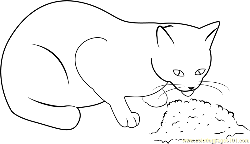 Cat Eating Food Coloring Page - Free Cat Coloring Pages