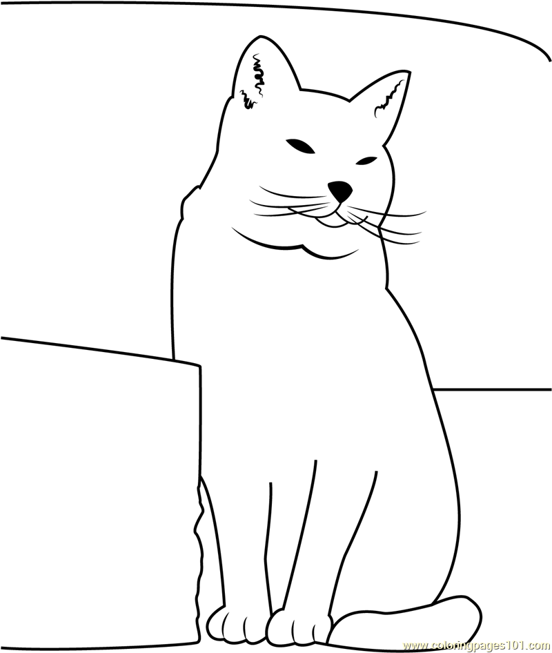 Fat Cat Sitting near Sofa Coloring Page - Free Cat Coloring Pages
