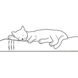 Cute Cat Sleeping in Bed Free Coloring Page for Kids