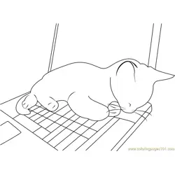 Cute Cat Sleeping on PC Free Coloring Page for Kids