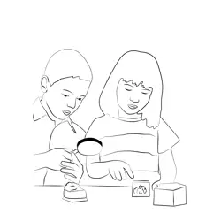 Primary Children Doing Science Investigation Free Coloring Page for Kids