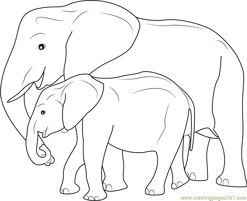 Mother and Baby Elephant Coloring Page - Free Elephant ...