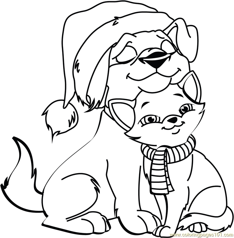 Christmas Cat and Dog Coloring Page Free Christmas