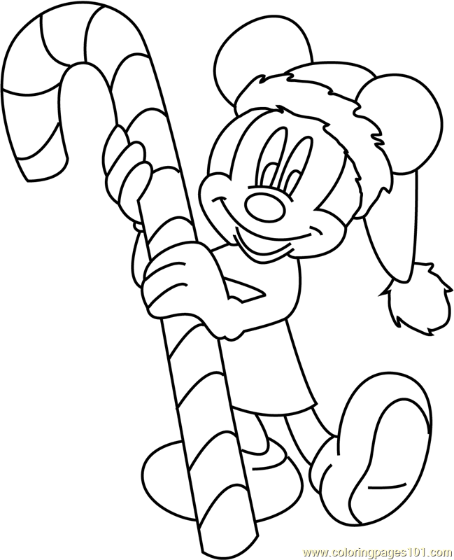 Mickey Mouse Merry Christmas with Candy Coloring Page - Free Christmas