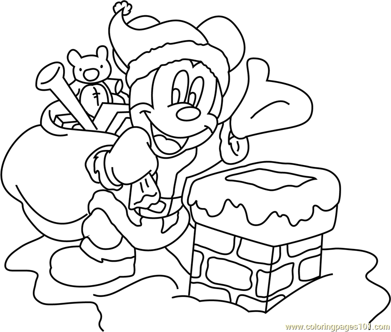 Mickey Mouse on Christmas Coloring Page - Free Christmas Cartoons