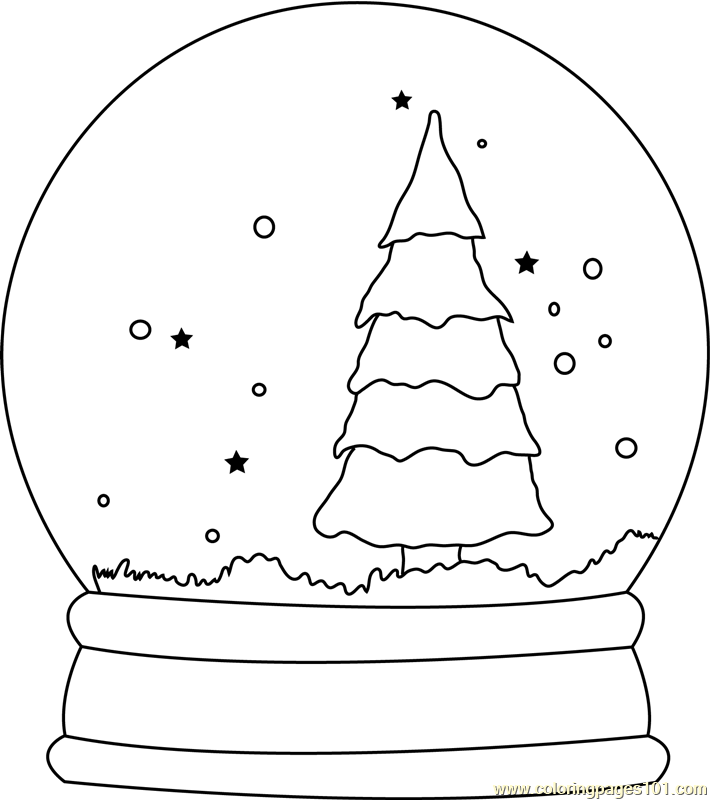 Christmas Tree Snow Globe Coloring Page - Free Christmas Decorations