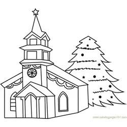 Decorated House with Christmas Tree Free Coloring Page for Kids