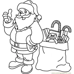 Santa with his Gift Bag Free Coloring Page for Kids