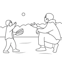 Dad and Son Playing Catch Free Coloring Page for Kids