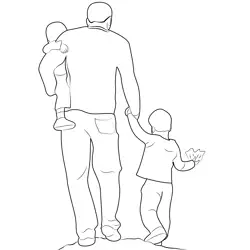 Father With Kids Free Coloring Page for Kids