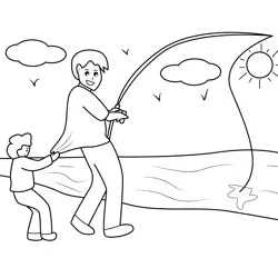 Fishing with Dad Free Coloring Page for Kids