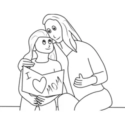 Girl Holding Mothers Day Card Free Coloring Page for Kids