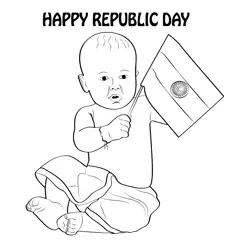 Baby With Indian Flag Free Coloring Page for Kids