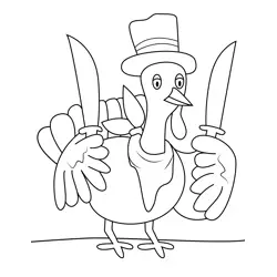 Turkey With Knife Free Coloring Page for Kids