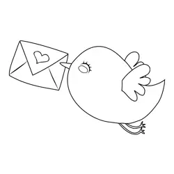 Bird With Love Letter Free Coloring Page for Kids