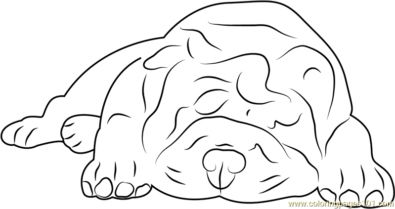 Sleeping Bull Dog Coloring Page - Free Dog Coloring Pages