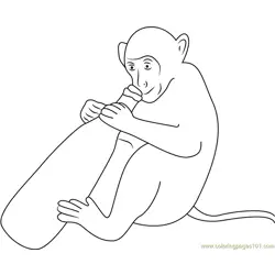 Monkey With Wine Bottle Free Coloring Page for Kids