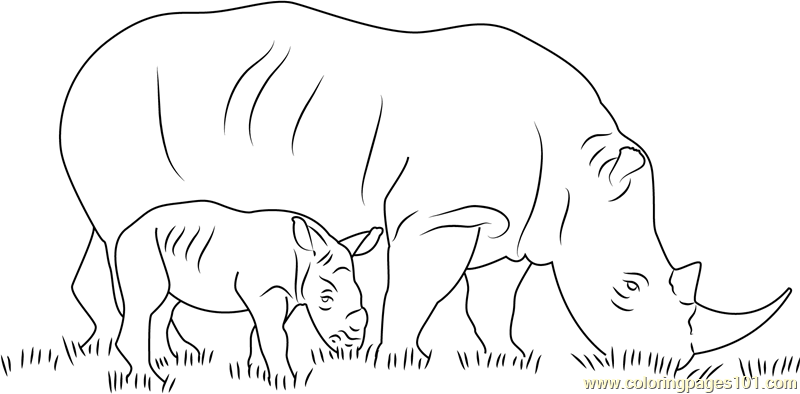Rhino With Her Baby Coloring Page - Free Rhinoceros Coloring Pages