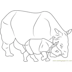Baby Rhino With Her Mother Free Coloring Page for Kids